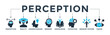 © Diyah - Perception banner concept with icon of perception, reality, understanding, memory, knowledge, cognition, sensory system, vision