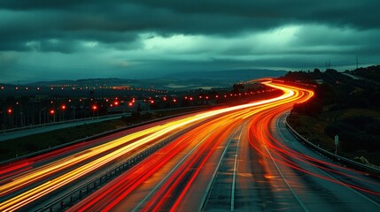 Wall Mural - a long exposure shot of a highway at night with the lights of cars streaking in the direction of the camera.