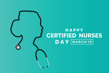 Happy Certified Nurse Day. Stestoscope in the shape of a nurse. Great for Cards, banners, posters, social media and more. Green background.