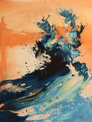  An abstract painting filled with vibrant blue and orange colors, showcasing a dynamic interplay of shapes and hues in a modern artistic composition.