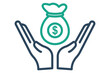 bonus icon. hand with money bag. Great for illustrating monetary bonuses, perks, and employee motivation in business contexts. line icon style. element illustration