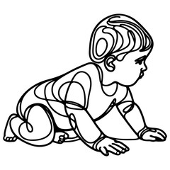 Wall Mural - Continuous one black line art hand drawing child crawling doodles outline cartoon style coloring page vector illustration  on white background