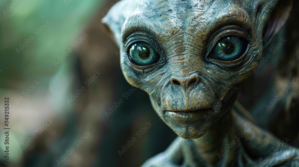 A classic ET grey alien, full body visible, head to toe, lean limbs ...