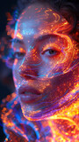 Fototapeta Big Ben - Close-up of woman digital eye with dot network flying through. Artificial intelligence technology. AI Generative