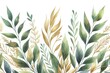 A painting bunch of green leaves with gold accents