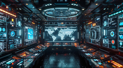 Poster - futuristic cyber security server, modern digital data protection secure networking, cyber tech background or wallpaper, data monitoring room full of virtual screens