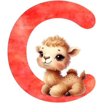 Cute Camel and the Letter C, illustration for learning the alphabet for children.