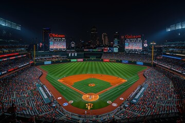 Wall Mural - Watching a baseball game at stadium crowd from far away professional photography