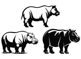 Wall Mural - Hippopotamus black Silhouette vector, white background.
