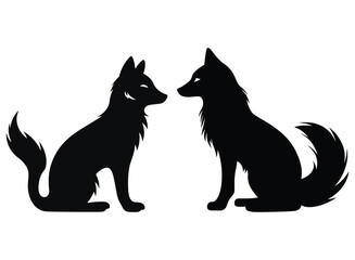 Wall Mural - Fox black Silhouette vector, white background.
