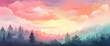 Dreamy gradient forest with misty trees and a colorful sky, presenting the cutest and most beautiful woodland scenery.