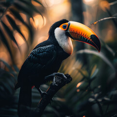 toucan in the dense jungle, close-up