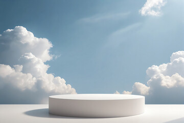 Leinwandbilder - Cloud background podium blue 3d product sky white display platform render abstract stage pastel scene. Podium stand light minimal cloud background studio dreamy pedestal
