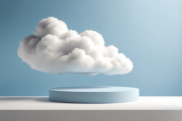 Leinwandbilder - Cloud background podium blue 3d product sky white display platform render abstract stage pastel scene. Podium stand light minimal cloud background studio dreamy pedestal