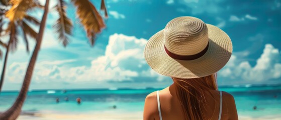 Woman Wearing Hat Standing on Beach