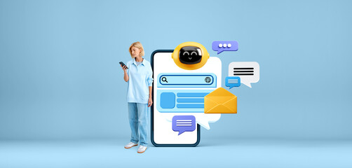 Poster - Woman with phone and AI chat bot