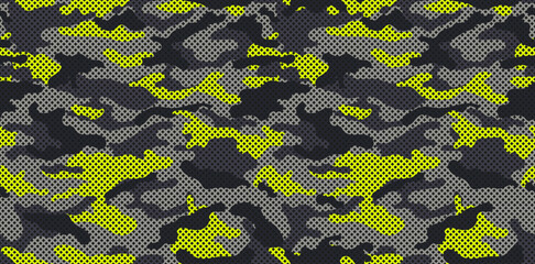 Camouflage texture seamless pattern with grid. Vector camouflage pattern for clothing design. Trendy camouflage military pattern.