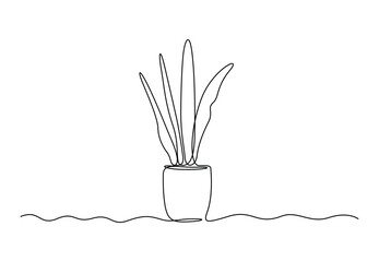 Wall Mural - Continuous single line drawing of decorative house plant in pot. Isolated on white background vector illustration. Free vector