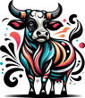 a colourful cow with horns vector illustration isolated on a transparent background