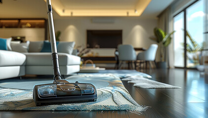 Poster - The vacuum cleaner is placed in the elegantly designed living room. Generative AI.