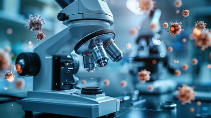 Poster - Antimicrobial resistance, microscope. Generative AI.