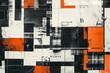 Monochromatic Modernism: Abstract Stencil Image in Black and White with Orange Digital Storage, Birds Eye View, Reflecting Contemporary Storage Technology and Repetitive Patterns