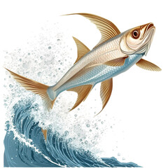 Sticker - Flying fish soaring above the waves - isolated on a white background