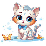 Fototapeta Pokój dzieciecy - Cute kitty play with butterfly isolated on white