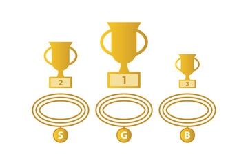 Trophy and awards icons set. Vector illustration of trophy cups and medals. Medals and cup icons.