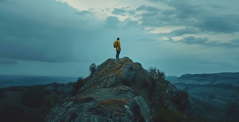 Canvas Print - person on the top of the mountain