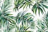 Fototapeta Sypialnia - painting green leaves with a white background. leaves are painted in a way that they look like they are moving, giving the painting a sense of motion and life.  overall mood painting is calm  peaceful