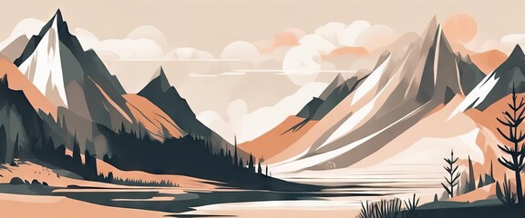 Wall Mural - A mountain range with a lake in the foreground. The mountains are covered in snow and the sky is cloudy. Scene is peaceful and serene