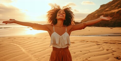 Poster - woman on the beach at sunset