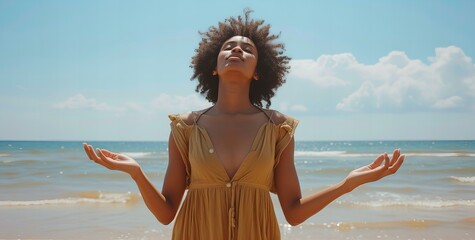 Poster - woman in dress on beach