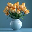 © Link Parker - Vase of lovely yellow tulips on blue backdrop.