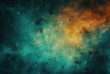 Fototapeta Kosmos - Turquoise nebula background with stars and sand