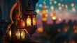 Islamic background, half moon, chand, mosque, lantern
