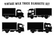 Milk truck vector black Silhouette Set, Vintage Milk tanker truck Silhouettes Bundle