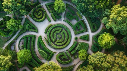 Canvas Print - Aerial view of Green maze garden