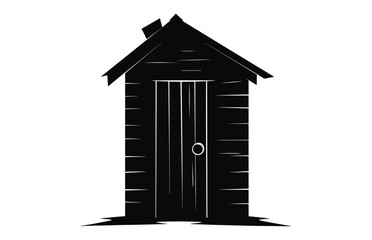 Wooden old outhouse silhouette vector, Old wooden toilet black Clipart, Village restroom silhouette