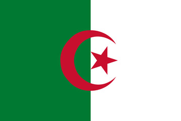 Wall Mural - Close-up of green, white and red national flag of African country of Algeria with crescent moon and star. Illustration made February 5th, 2024, Zurich, Switzerland.