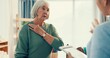© ChasingMagic/peopleimages.com - Tablet, physiotherapy and senior woman for consultation of shoulder pain, injury and assessment in office. Doctor, physiotherapist and elderly patient for muscle help or service on digital technology