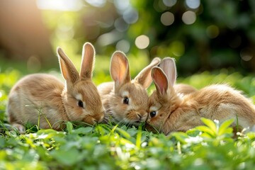 rabbits playing in the grass