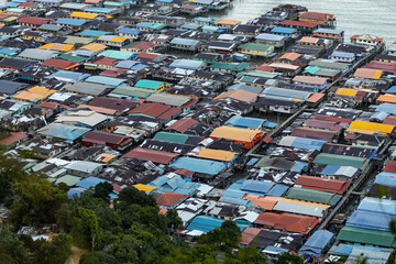 Water village view from the hilltop in Borneo Malaysia