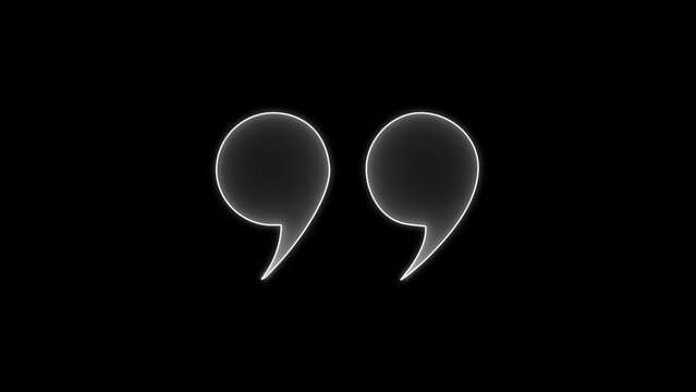 Glowing neon Quotation marks on black background. Quote Marks outline, speech marks, commas or talking marks collection. 3d Illustration.