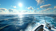 boat fishing trolling panoramic rod and reels blue sea, generative ai
