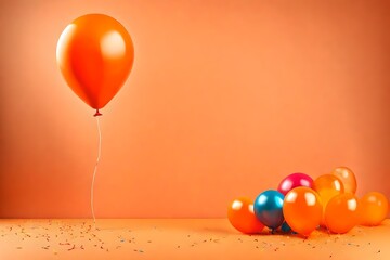 Sticker - Balloon on orange background with copyspace for your design. Happy Birthday concept