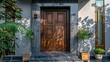 Premium entrance door with wood effect. Generative AI