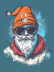 Wall Mural - A santa in disguise, wearing hat and scarf sunglasses, generated with AI