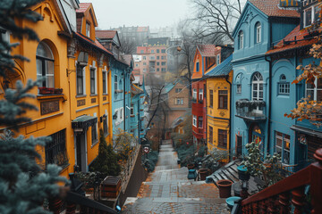  A narrow city street flanked by vibrant and colorful buildings on both sides